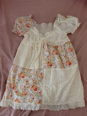 White Eyelet Floral Patch Midi Dress